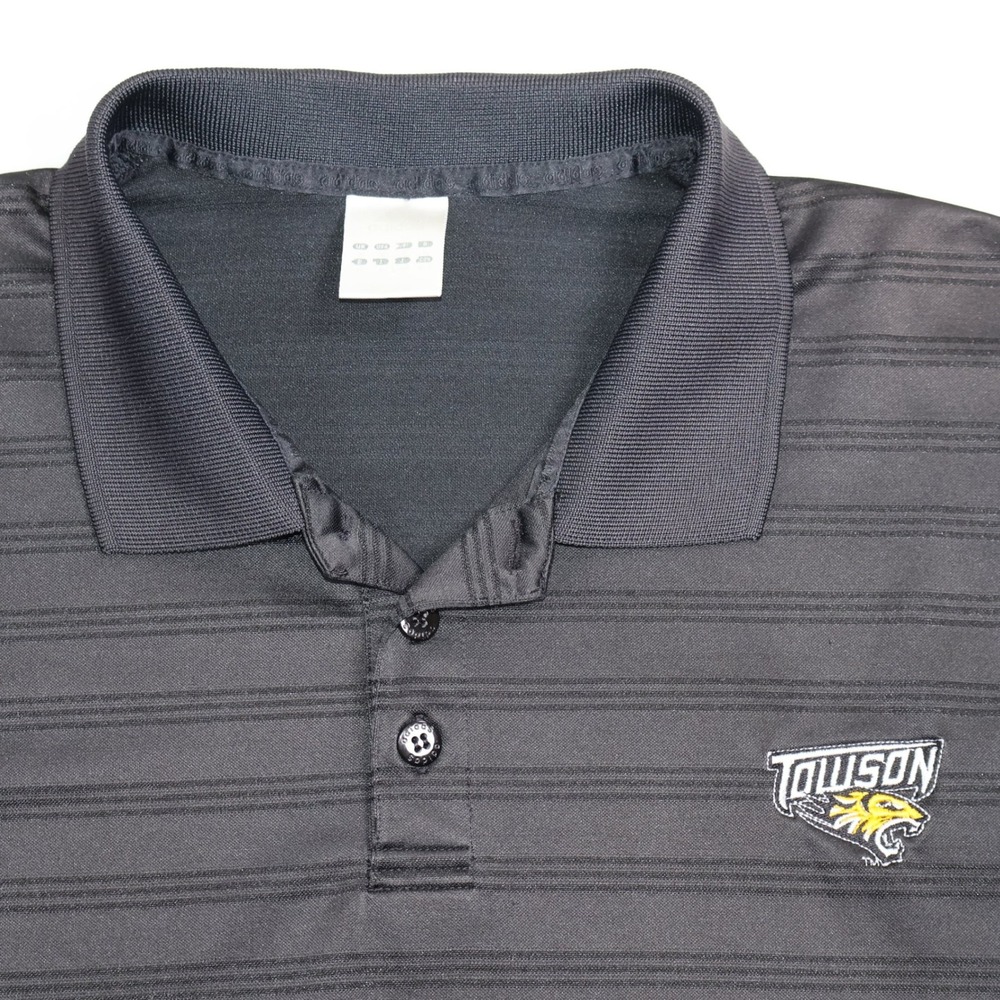 Adidas Towson University Tigers Polo Shirt XL Black Stripe Short Sleeve Mens